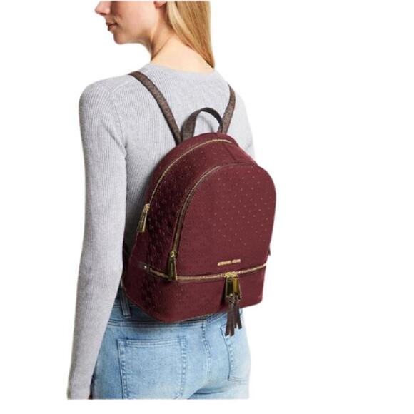 Michael Kors Rhea Zip Medium Backpack Handbag Purse, Dark Berry, One Size NEW - Picture 7 of 7